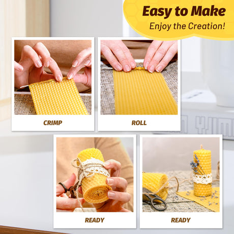 HASSLICKIT Natural Beeswax Candle Making Kit for Kids and Adults-12 Beeswax Sheets for Candle Making Rolling DIY Kits (Natural Yellow Color, 8 x 8 inch) HASSLICKIT