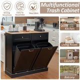 AHB Double Tilt Out Trash Cabinet Kitchen Trash Bin Cabinet 2x13 Gallons Free Standing Recycling Trash Can Cabinet with Hideaway Drawers Pet Proof Trash Can Holder for Kitchen Living Room, Black AHB