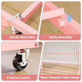 GarveeHome Twin Metal Daybed with Trundle, Premium Steel Slat Support, Space Saving Trundle Sofa Bed for Living Room, Bedroom and Guest Room, Pink GarveeHome