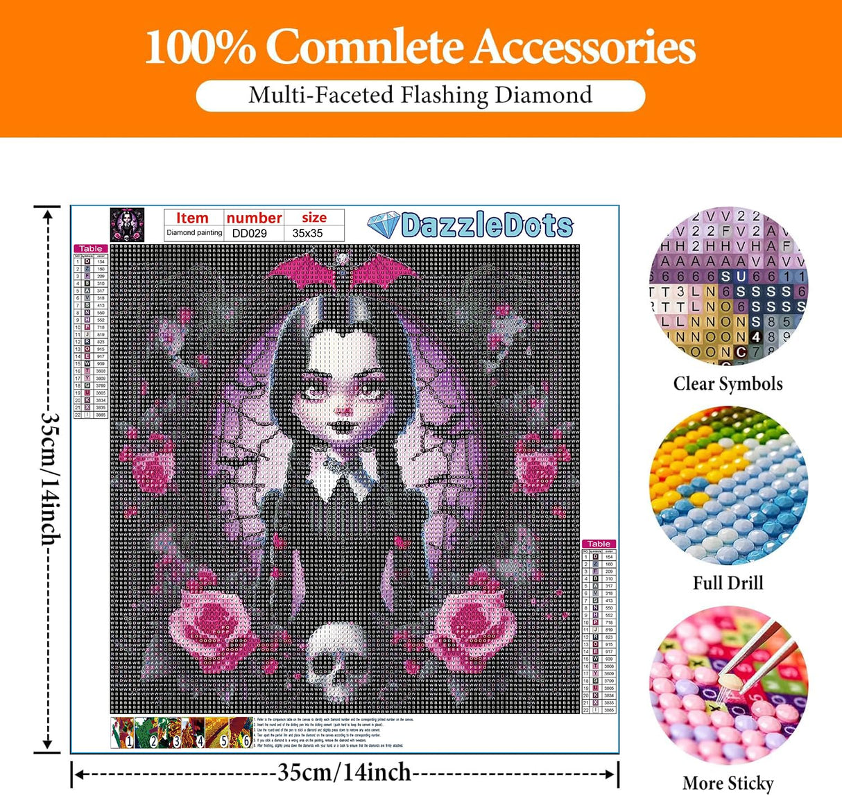 DAZZLEDOTS Diamond Art Kits for Adults, Cartoon Diamond Painting Kits for Beginner Halloween Round 5D Full Drill Diamond Dots Crafts for Home Wall Decor Gifts 14x14 Inch DAZZLEDOTS