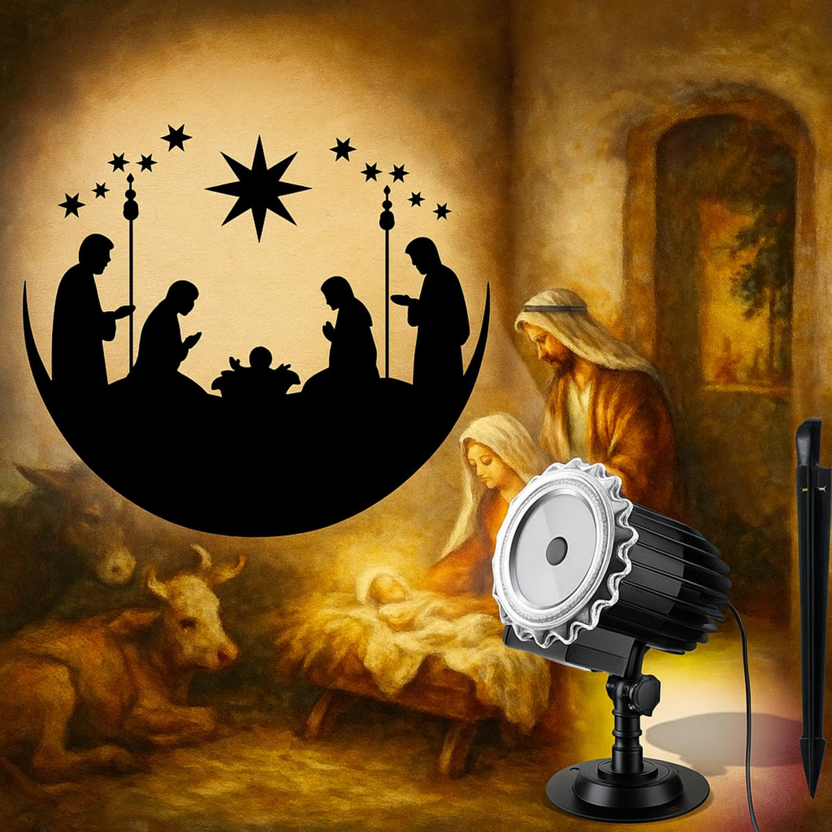 Tuanse Christmas Outdoor Nativity Projector Lights LED Flood Light Holiday with Stars for Christmas Party Garden Landscape Decoration Tuanse