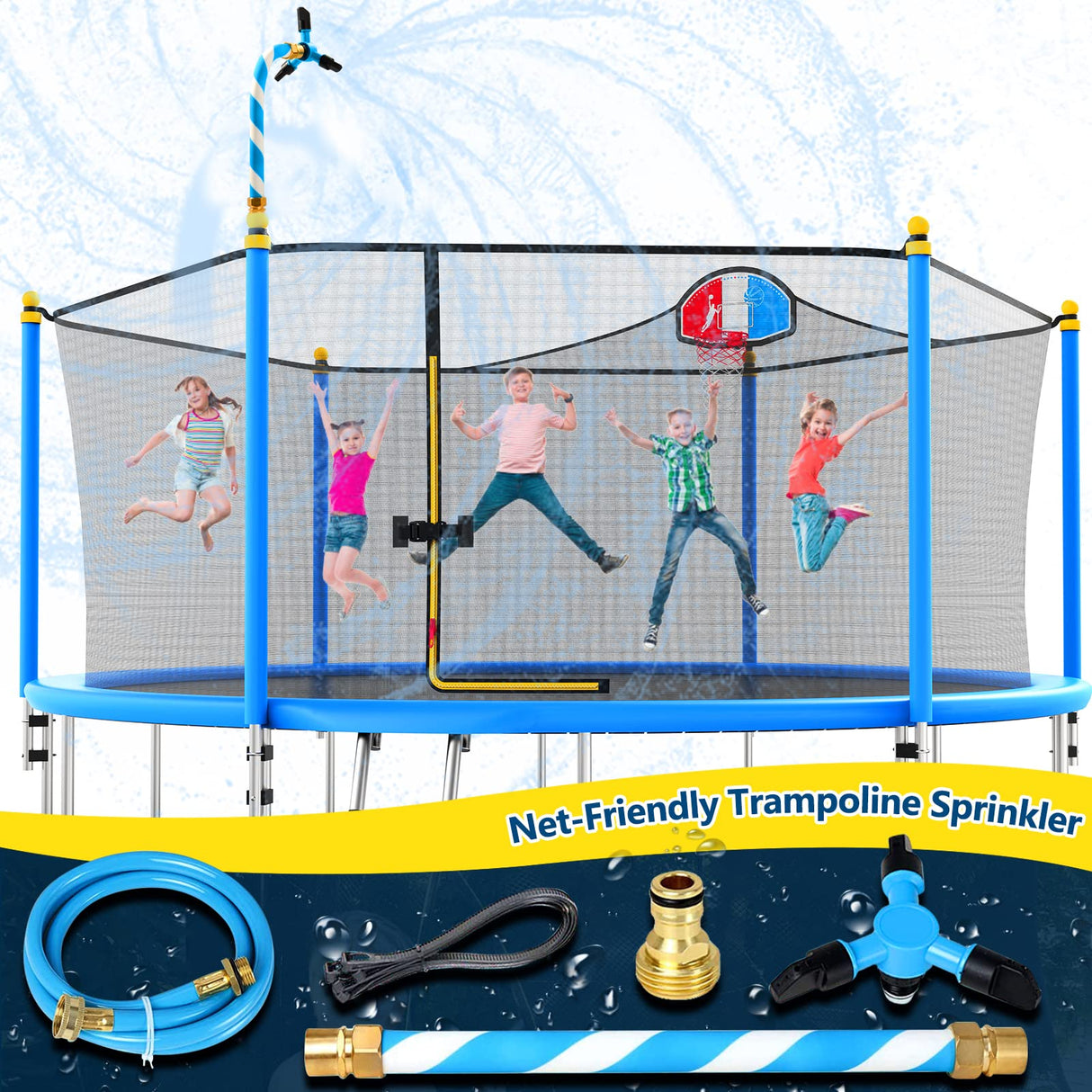 Vantic Trampoline Sprinkler, Net Friendly Water Sprinkler for Kids, 360° Rotating Trampoline, 5 Minutes Quick Setup Accessories, Blue Vantic