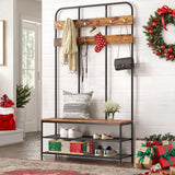 HOOBRO Hall Tree with Bench, Entryway Bench with Coat Rack, Mud Room Bench with 12 Double Hooks and Storage Bench, Coat Tree, Shoe Rack Organizer, for Foyer, Front Door, Rustic Brown BF05MT01 HOOBRO