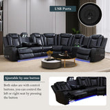 JBXBER Power Recliner Sectional Sofa Set, Black Leather Sectional Couch for Living Room, L Shape Reclining Sofa with Led Lights, Cup Holder, Pull-Down Table for Home/Office(6 Seat) JBXBER