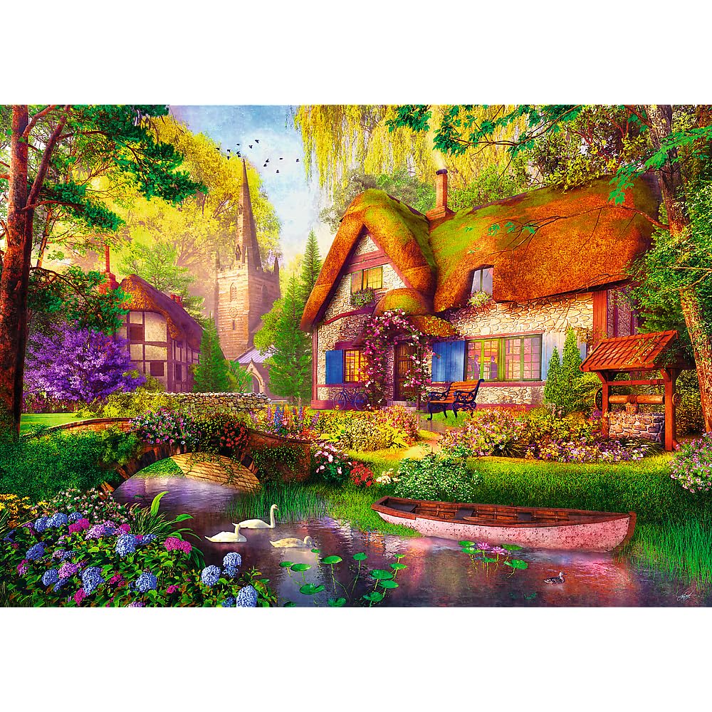Trefl The Woodland Cottage 1000 Jigsaw Puzzle Premium Plus Tea Time 27"x19" A Series of Painted Nostalgic Pictures, Perfect Matching of Elements, for Adults and Children from 12 Years Old Trefl