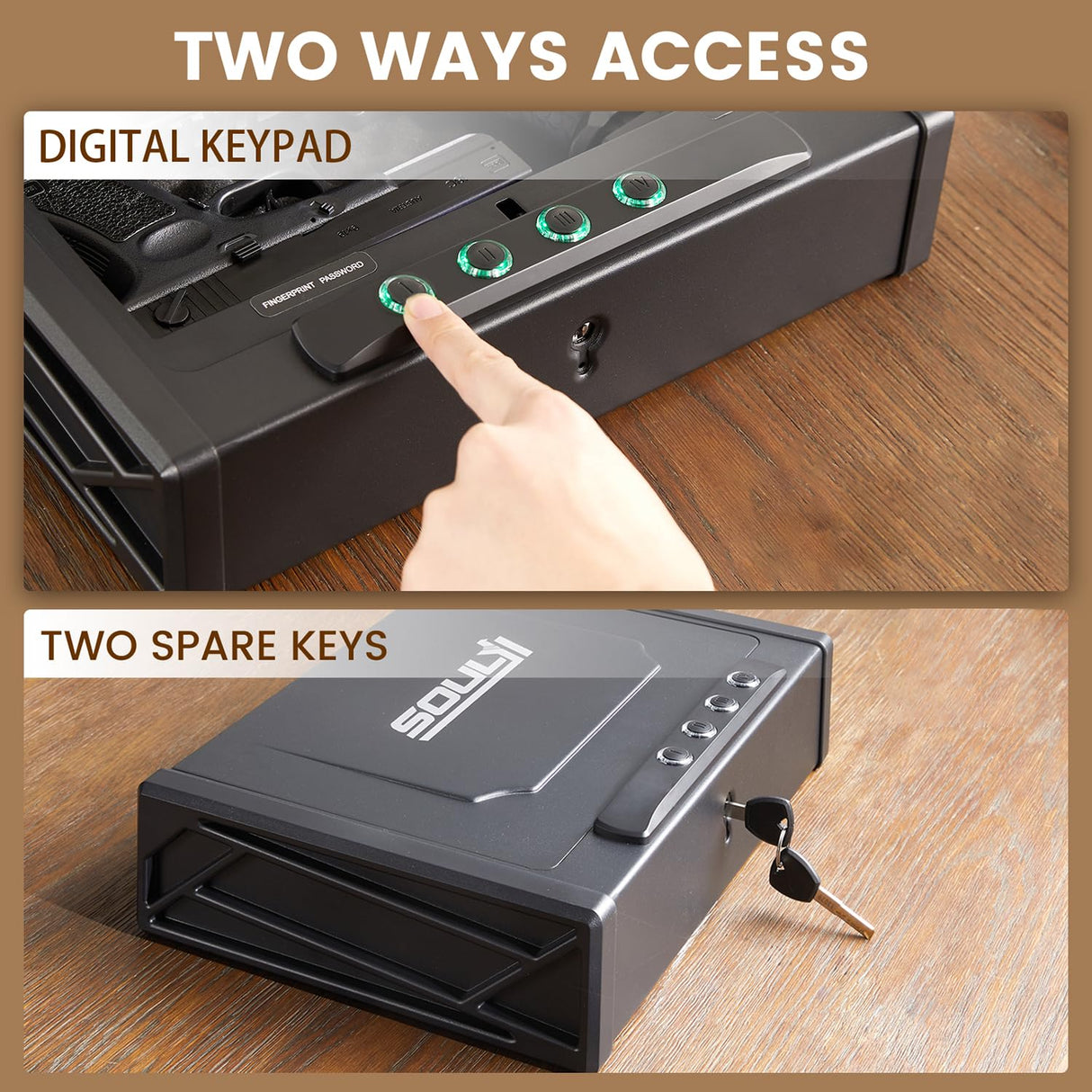 SOULYI Digital Gun Safe for 3 Pistols - DOJ Certified with 3 Quick Access Handgun Safe, Keypad Frosted Black Hardened Steel Lock Box SOULYI