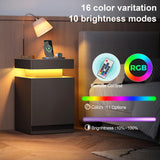 MXV Nightstand Set of 2 with LED Lights,Night Stand with Storage Cabinet for Bedroom,Bedside Table with LED (Black, 15" / Set of 2) MXV