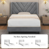 Yaheetech Twin Bed Frame Upholstered Platform Bed with Wing Side/Wooden Slat Support/Tufted Headboard with Wing Side/Mattress Foundation/No Box Spring Needed,Light Gray Twin Bed Yaheetech