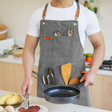 Aoomzoon Canvas Aprons for Men Chef Apron, Work Apron with Large Pockets - Durable 16oz Heavy Duty Cross Back, BBQ, Cooking (Gray, 1 Pack) Aoomzoon