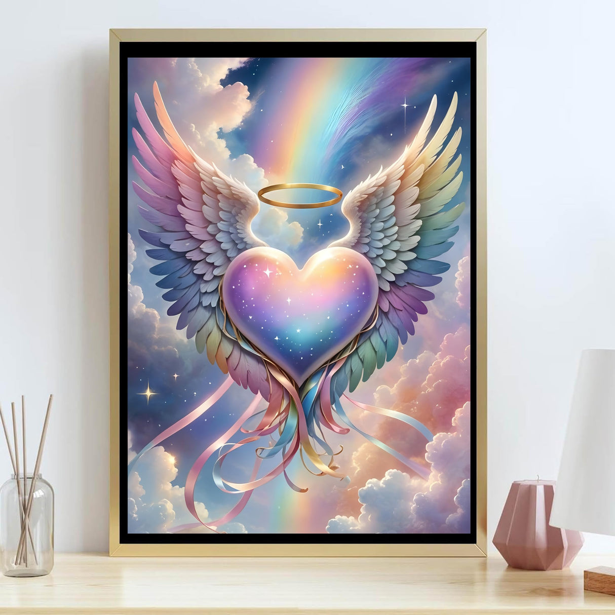 GMETINC Angle Love Heart Diamond Painting Kits for Adults, Flower DIY 5D Diamond Art Kits Full Drill Diamond Dots Paintings with Diamonds Gem Art and Crafts Home Decor 12x16inch GMETNIC
