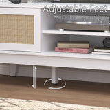 Boho TV Stand for 55 65 Inch TV, Rattan Entertainment Center with Shelves, Cabinets and Sliding Doors, TV Media Console Table with Solid Wood Feet & Cord Holes for Living Room, Bedroom, White Xixini
