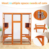 COZIWOW Large Wooden Cat Cage with Perche and Condo, Play Run Enclosure Indoor Kitty Window Kennel with Waterproof Roof, 7 Platforms & 2 Resting Box, 62.4" L x 32.4" W x 70" H, Deep Orange COZIWOW