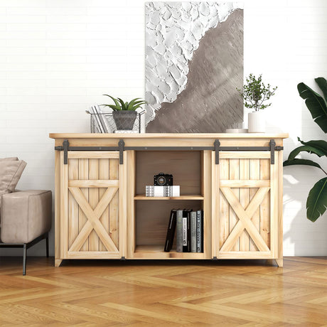 CCJH 6.5FT Mini Sliding Barn Door Hardware Kit Closet Cabinet 78" Track System Carbon Steel Basic Roller Hanger for Double Doors CCJH