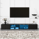 Merax Modern APP Controlled LED TV Stand for TVs Up to 105'', Faux Marble Tabletop Media Console with Tempered Glass Doors, 2 Drawers & Cabinets, High Gloss Entertainment Center for Living Room, Black Merax