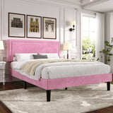 VECELO Full Size Bed Frame with Adjustable Upholstered Headboard, Wooden Slats Platform, Noise-Free Design, Easy Assembly VECELO