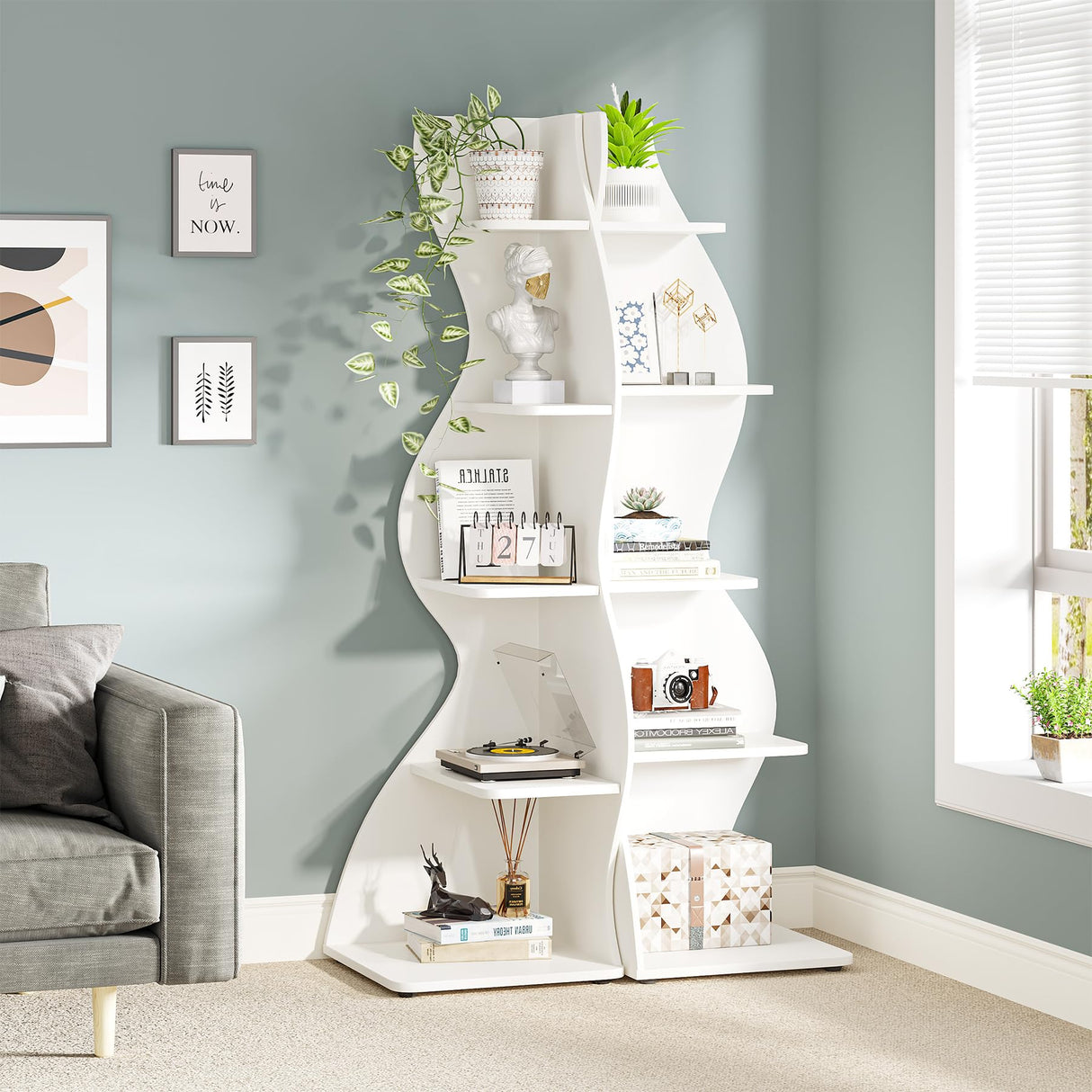 Tribesigns Corner Shelf, Modern 5-Tier Wall Corner Bookshelf, Stylish Corner Small Bookcase Storage Rack Plant Stand with Unique Shape for Living Room, Home Office (White, 1PC) Tribesigns