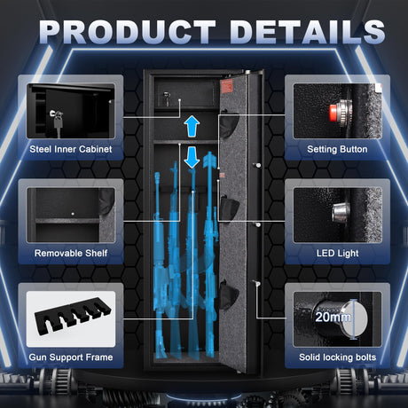BONANO 4-6 Fingerprint Gun Safe, Long Gun Safes for Home Rifles and Pistols, Gun Cabinets for Rifles and Shotguns, Quick Access Dual Alarm Rifles Safe, Biometric Gun Safe, Stack On Gun Cabinet BONANO