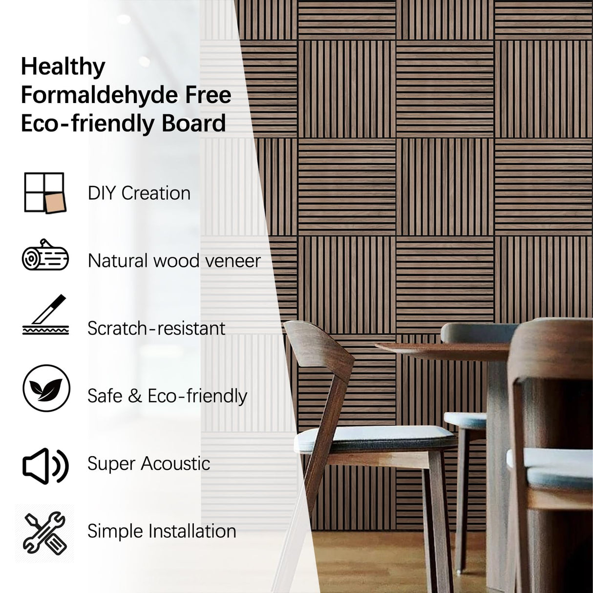 ARMURO Wood Slat Wall Panel - 4 PCS Walnut Wood Panels for Wall, Natural Wood Veneer Acoustic Slat Wood Wall Panels - Wood Slats for Wall Soundproof Wood Panels 23.6" W x 23.6" L ARMURO