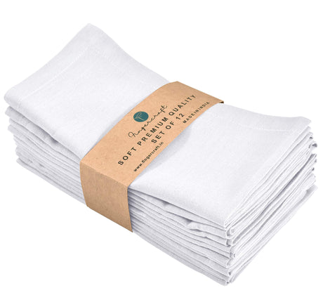 Fingercraft Cloth Napkins, Cotton Linen Blend Napkins Cloth Washable 12 Pack Premium Quality for Parties, Christmas, Thanksgiving, Weddings, Mitered Corner Dinner Napkin for Every Day Use White FINGERCRAFT