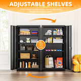 INTERGREAT Metal Storage Cabinet with 2 Doors and 4 Adjustable Shelves, Garage Storage Cabinet, Tall Steel Cabinet Locking Cabinet for Office,Home, Garage, Gym, School (Black) INTERGREAT