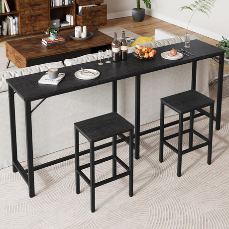 YATINEY 70.9" Bar Table and Chairs Set, Dining Table and Chair Sets, 3 Piece Counter Height Table and 2 Stools, Kithcen Table for Home Restaurant, Bar, Black BT09BB YATINEY