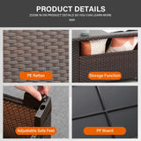 WAROOM Outdoor PE Wicker Coffee Table - Patio Rattan Garden Furniture Multi-Functional Storage Tea Dining Table, Dark Brown WAROOM