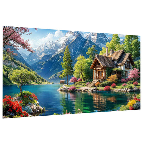 JOOZ Large Landscape Diamond Art Kits for Adults - 5D Extra Large Lake House Diamond Painting, DIY Full Drill Mountain Landscape Diamond Art Painting Kits, Gem Art Kits for Wall Decor 27.5x15.7 Inch JOOZ