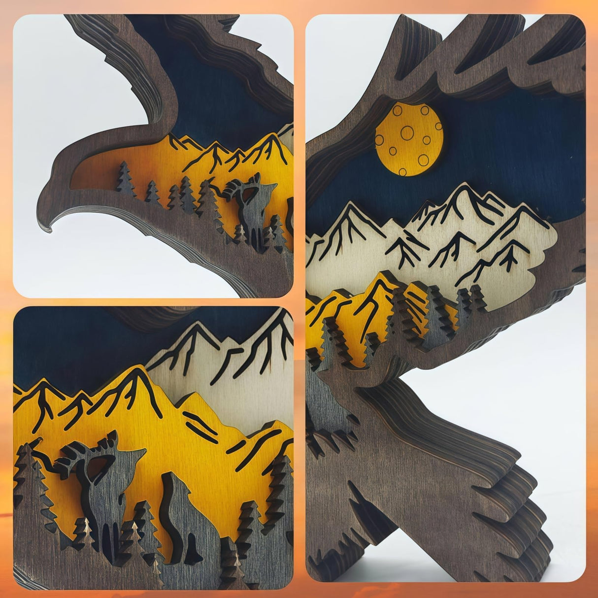 Drawelry 3D Wood Carving Animals Lamp Home Decorative, Cute Bear Family Elephant Presents Ideas Christmas Living Room Office Decor Warm LED Night Lights Gift for Friend Daughter Son Mom Dad (Eagle) Drawelry