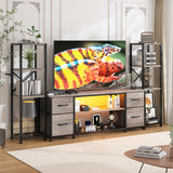 Yenlure LED TV Stand 60 Inch for Living Room with Charging Station, Entertainment Center with 2 Industrial Bookshelves, Modern Console Cabinet with Storage Drawers (Greige) Yenlure