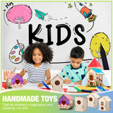 DoubleFill 12 Pcs Bulk Wooden Bird Houses Kits for Kids DIY Crafts and Arts Unfinished Wood Birdhouse to Paint Birthday Gifts for Girls Boys Crafts Class Parties, 4 Styles DoubleFill