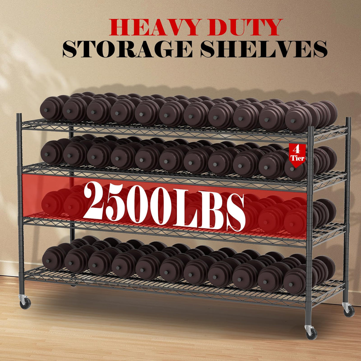 Vioranex Heavy Duty Storage Rack Metal Shelving Unit with Wheels, 4-Tier Adjustable Wire Rack Metal Shelves for Garage, Pantry, Kitchen, 59" W x 19.5" D x 62.3" H Vioranex