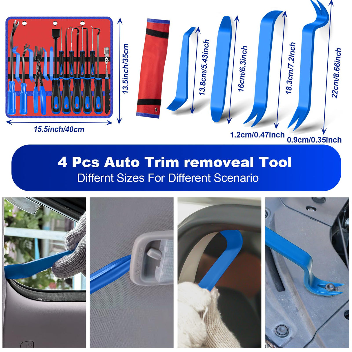 Keze 17 Pcs Hook and Pick Set Auto Trim Removal Tool Kit,Clip Plier Remover Tool Gasket Scraper Telescoping Magnetic Pickup Tool for Automotive Repair and Car Body Door Panel Fastener Removal Keze