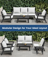 FOOWIN 7-Piece Patio Furniture Set, HDPE All-Weather Outdoor Conversation Set with Thick Cushions, Sectional Patio Sofa Furniture for Deck, Porch, Lawn, Garden, Grey Frame & White Cushion FOOWIN