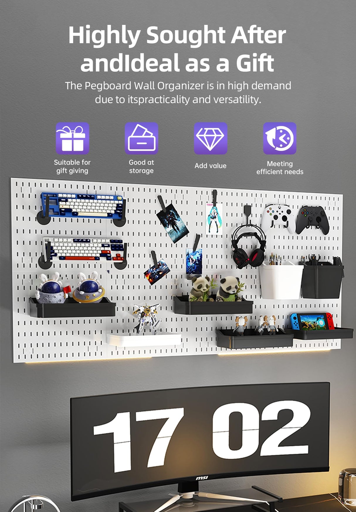 Zestify Revamp Your Space With A Versatile Pegboard Kit - Effortlessly Organize Home, Office, And Gaming Setup With Customizable Hanging Solutions (Black) Zestify