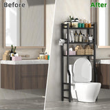 Livilord 3 Tier Over The Toilet Storage Rack with Toilet Paper Holder, Metal Freestanding Bathroom Shelves with 4 Hooks, Over Toilet Storage Shelf for Bathroom Storage, Black Livilord