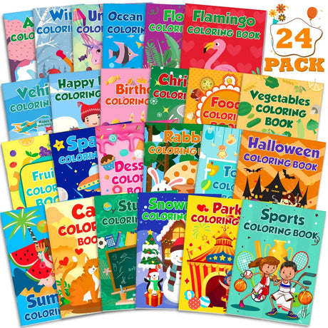 24Pack Small Coloring Books for Kids Ages 4-8, 8-12, Bulk Coloring Books for Kids Ages 2-4, Kids Birthday Party Gifts Classroom Activity, Mini Coloring Books Includes Summer, Christmas, Toy, Car Mczan