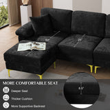 OUYESSIR L Shaped Sectional Sofa Couch, 3 Seat Velvet Sofa with Ottoman and Pillows, Upholstered Comfy Couch Sleeper for Living Room, Bedroom, 91 inches (Black) OUYESSIR