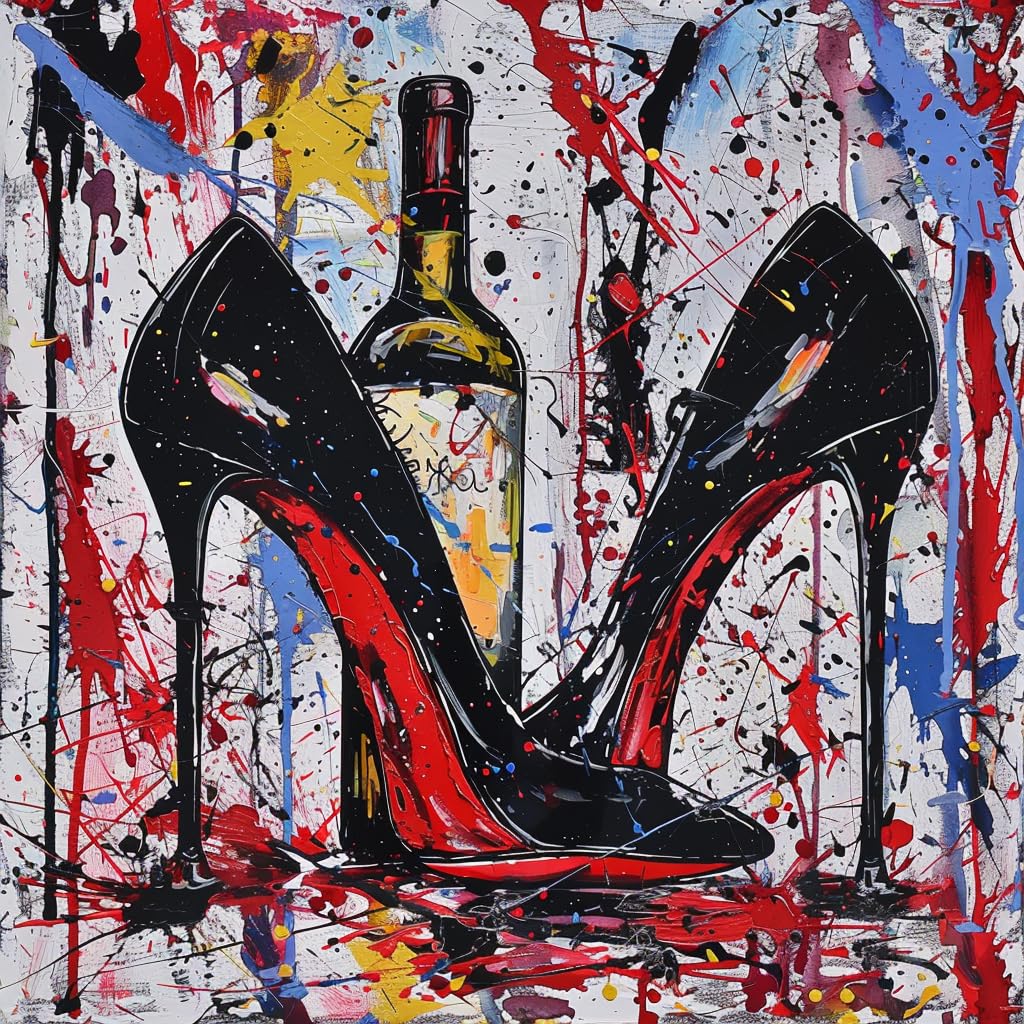 Woman High-Heel Shoes and Wine 5D Diamond Art Painting by Number Kits for Adults DIY Paint with Full Drill Round Diamond Gems Painting Art Craft for Home Wall Decor 13.8x13.8inch(2) WoodArtSupply