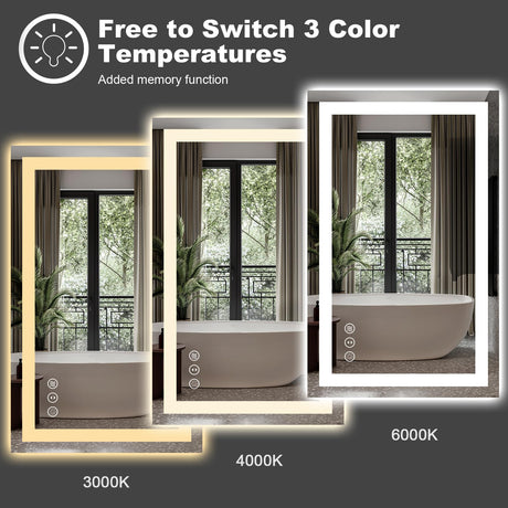 Amorho LED Bathroom Mirror 60"x 30" with Front Light and Backlight, Large Vanity Mirrors for Wall, Anti-Fog, ShatterProof, Memory, 3 Colors, ETL Listed Amorho