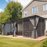 AECOJOY 20' X 12' Gazebo for Patio, Large Wall-Mounted Lean to Pergola Gazebo with Curtains and Netting, 12x20 Hard Top Pergolas and Gazebos on Clearance for Lawn Backyard Garden Deck AECOJOY