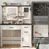 Maupvit Vanity Desk with Mirror and Lights, Makeup Vanity with 3 Drawers and Power Outlets, Farmhouse Makeup Vanity Desk with Lights, Dressing Table with Mirror for Bedroom, White Maupvit