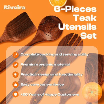 Riveira's 6-Piece Dark Brown Wooden Spoons for Cooking - Elegant Kitchen Essentials/Kitchen Utensils Set for Every Culinary Need Spatula - WoodArtSupply