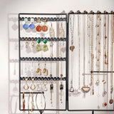 ProCase Jewelry Organizer Stand Earring Holder Organizer, 6 Tiers Earring Organizer Tree Necklace Rack Jewellery Tower Bracelets Holder Storage with Removable Wooden Ring Tray for Women Girls -Black ProCase