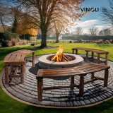 VINGLI Outdoor Bench Wooden Curved Bench, All-Weather Fire Pit Backless Patio Bench, 2-Person Seating Rustic Garden Bench for Backyard Porch Deck Entryway (Carbonized) VINGLI