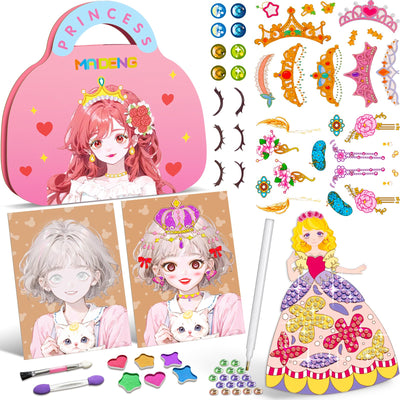Art Craft Activity for Kids, Paper Craft Kits - Paper Makeup DIY Girls Toy Kit with Diamond Painting & Princess Dress Up Set, Ideal Birthday Halloween Party Gift for Girls Ages 4 5 6 7 8 9+ Year Old