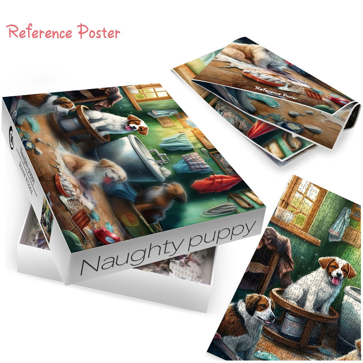 Puppy Puzzles for Adults 1000 Piece, Funny Dog Jigsaw Puzzle, Bath Party Dog Puzzle 23.9 * 23.9 inches IdeaBazar