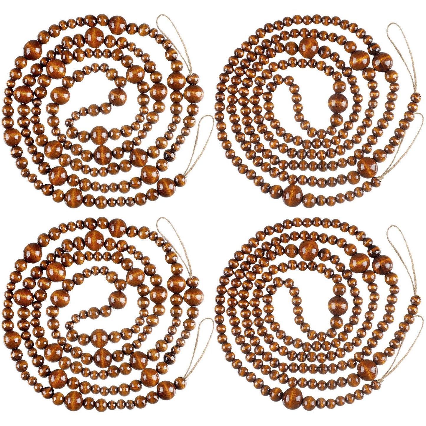 Bucherry 4 Pcs Christmas Wood Bead Garland 28.8 Feet Wooden Beaded Garland Boho Farmhouse Garland Farmhouse Home Decor Hanging Decorations Ornaments for Xmas Tree Wall, 7.2 Feet/ 1 Pcs (Coffee)