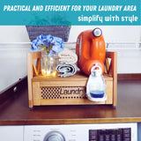 Farmhouse Wooden Laundry detergent stand - Besuerte Detergent Holder Station Shelf for Laundry Room - Laundry Organizers and Storage-Liquid Detergent Dispenser Holds Two Tubs, Brown Besuerte
