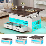 Itaar Lift Top Coffee Table, 4 in 1 Coffee Tables with Storage and Hidden Compartment, Farmhouse Coffee Table with 2 Fabric Drawers & LED Light for Living Room, White Itaar