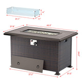 Gotland 11 Pieces Outdoor Patio Furniture Set with 2 Swivel Rocking Chairs&55,000 BTU Gas Fire Pit Table w/Glass Wind Guard Patio Conversation Sectional Sofa Sets-Khaki Gotland